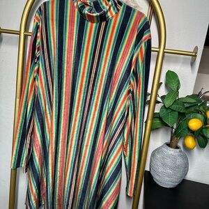 Colorful Striped Turtleneck Dress